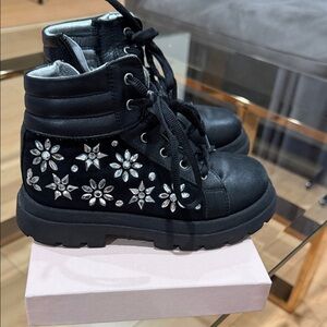 MonnaLisa Black Boots with Floral Accents